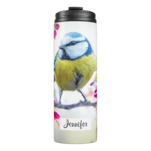 Hübscher Blauer und Gelber Bird auf einem Zweigbil Thermosbecher