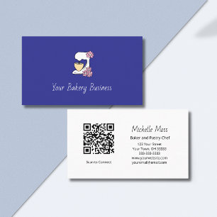 Hübscher Blue Pastry Cake Mixer Floral QR Code Visitenkarte