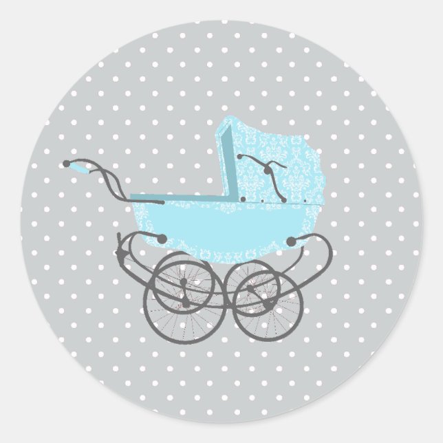 Hübscher Blue Pram Babyaufkleber Runder Aufkleber (Vorderseite)