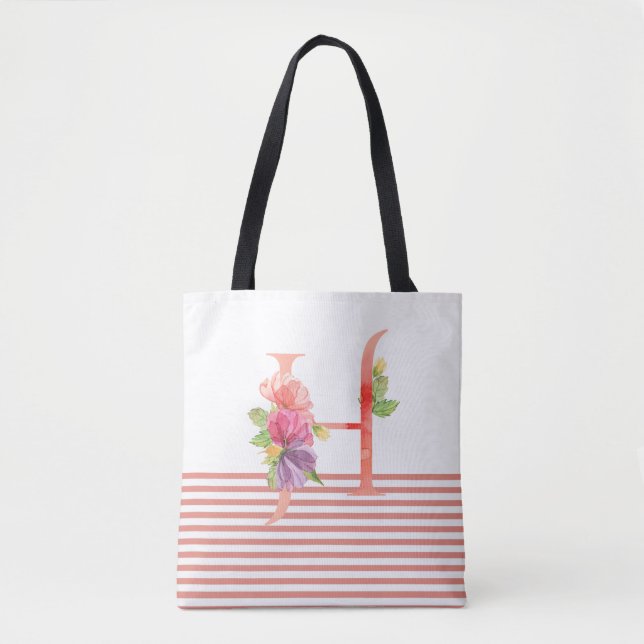 Hübscher Blumenbuchstabe "H" rosa Streifen Tasche (Vorderseite)