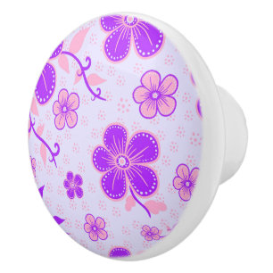Hübscher Blumendruck Lila und rosa am Lavendel Keramikknauf