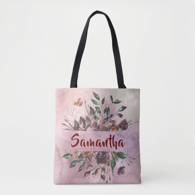 Hübscher Blumenentwurf mit Namen Tasche (Vorderseite)