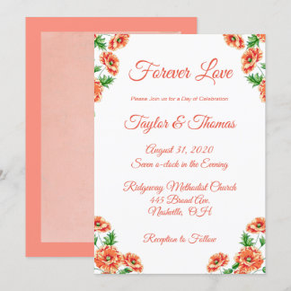 Hübscher Blumenpfirsiche | Orange Script Wedding Einladung