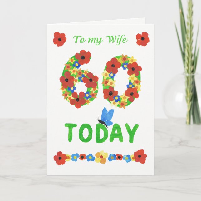 Hübscher Blumenstrauß 60. Geburtstag, für Ehefrau Karte (Vorderseite)