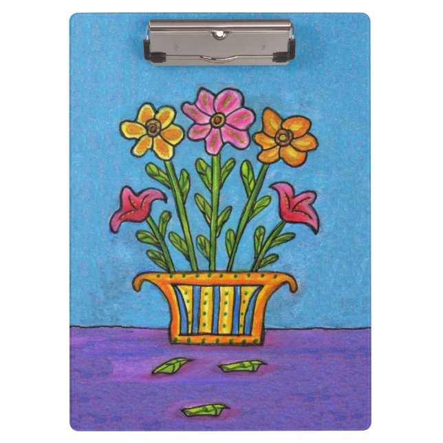 Hübscher Blumenstrauß-Blumen-Vasen-Volkskunst Klemmbrett (Vorderseite)