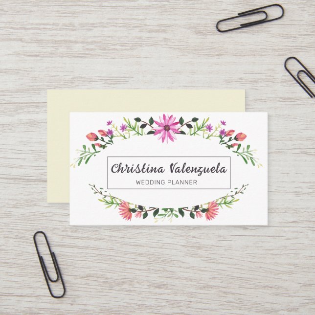 Hübscher Blumenweiblicher Hochzeitsplaner Visitenkarte (Vorderseite/Rückseite Beispiel)