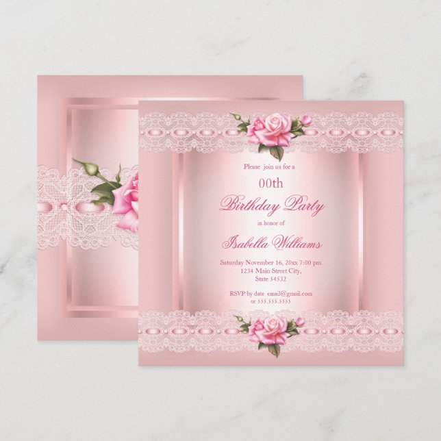 Hübscher Blütenrot Rosen Rosen Geburtstag Einladung (Vorne/Hinten)