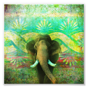 Hübscher Bohemischer Elefant-Türkis-Stammes- Fotodruck