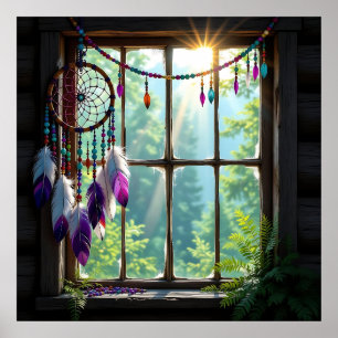 Hübscher Boho-L Traumfänger im Fenster Poster