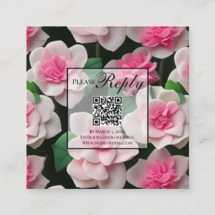 Hübscher bohrosa Blumengrün QR-Code Begleitkarte