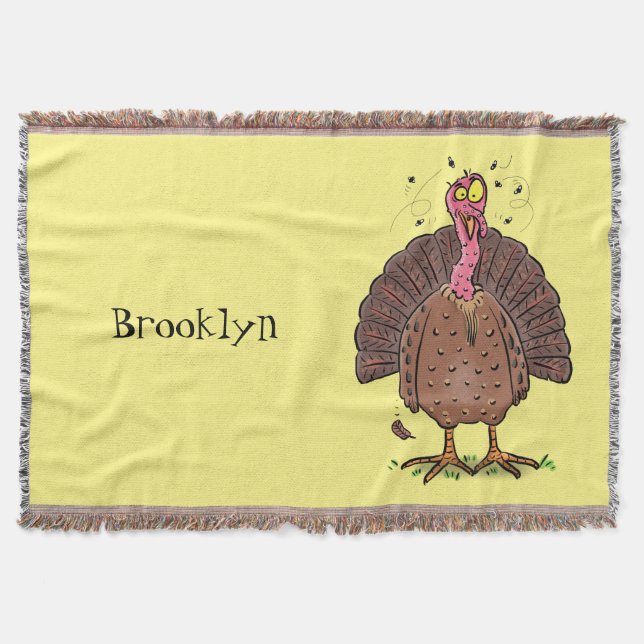 Hübscher, brauner Zuchttruthahn mit Fliegen Cartoo Decke (Vorderseite)