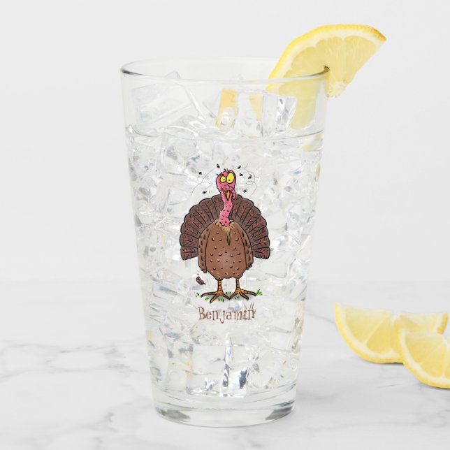 Hübscher, brauner Zuchttruthahn mit Fliegen Cartoo Glas (Rückseite Ice)