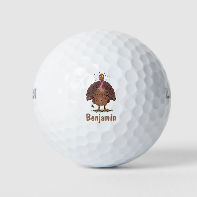 Hübscher, brauner Zuchttruthahn mit Fliegen Cartoo Golfball (Vorderseite)