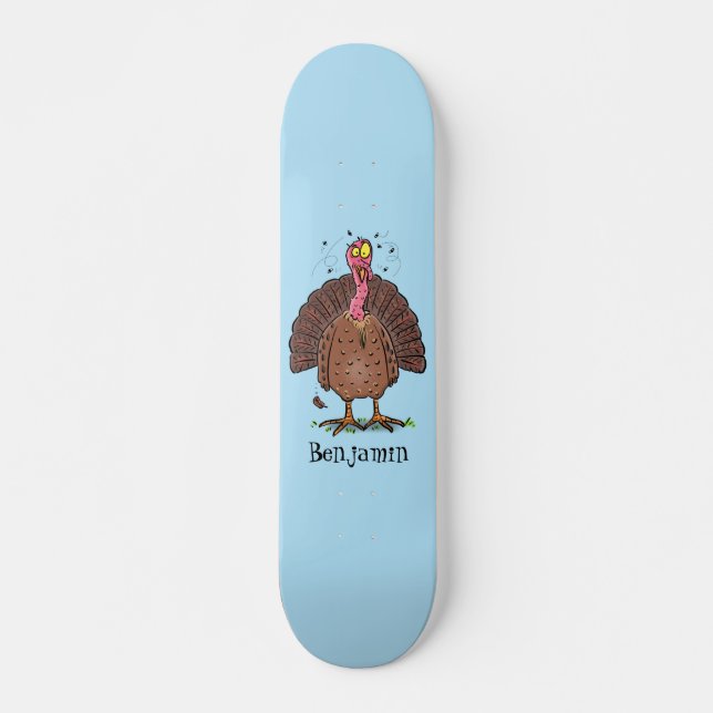 Hübscher, brauner Zuchttruthahn mit Fliegen Cartoo Skateboard (Vorne)