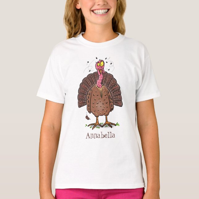 Hübscher, brauner Zuchttruthahn mit Fliegen Cartoo T-Shirt (Vorderseite)