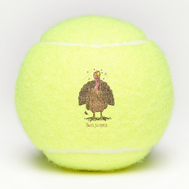 Hübscher, brauner Zuchttruthahn mit Fliegen Cartoo Tennisbälle (Vorderseite)