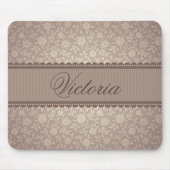Hübscher Brownblumenmuster-Gewohnheits-Text Mousepad (Vorne)