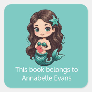 Hübscher Brünetter Mermaid Buchzeichen Sticker