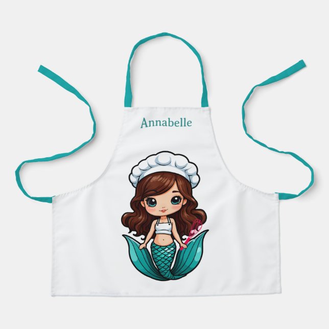 Hübscher Brünetter Mermaid-Koch personalisieren Schürze (Vorderseite)