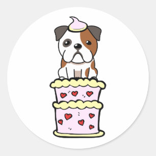 Hübscher Bulldog springt aus einem Kuchen Runder Aufkleber