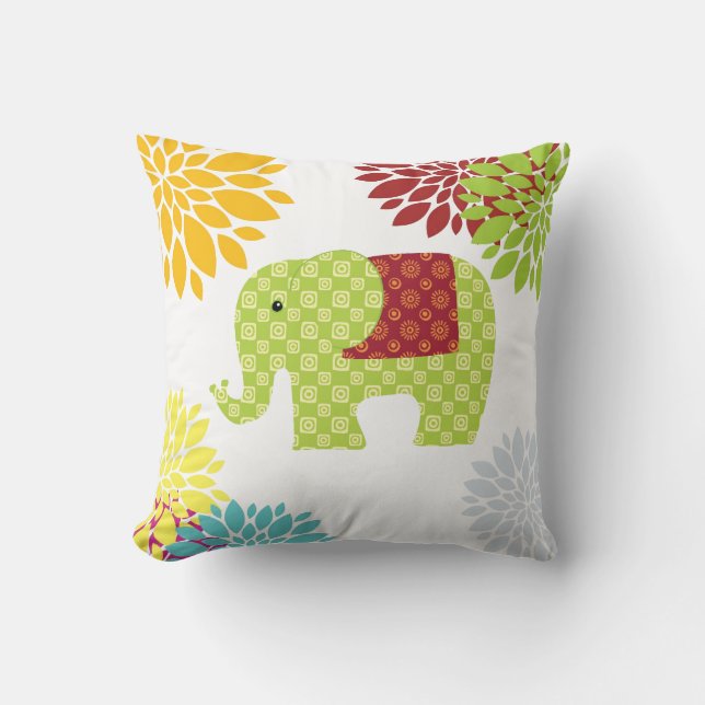 Hübscher bunter Hippie-Elefant-Blumen-Power Kissen (Vorderseite)