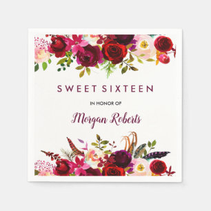 Hübscher Burgund Rote Flora Sweet 16 Serviette