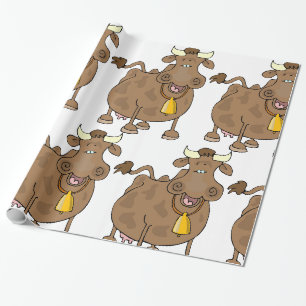 Hübscher Cartoon Braune Kuh mit Glockenfarm Geschenkpapier