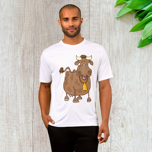 Hübscher Cartoon Braune Kuh mit Glockenfarm T-Shirt (Von Creator hochgeladen)