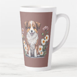 Hübscher Collie umringt von Blumen - Latte Tasse