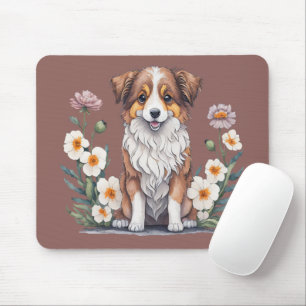 Hübscher Collie umringt von Blumen - Mousepad