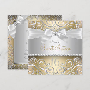 Hübscher Diamantbogen und Sparkle Swirl Gold Sweet Einladung