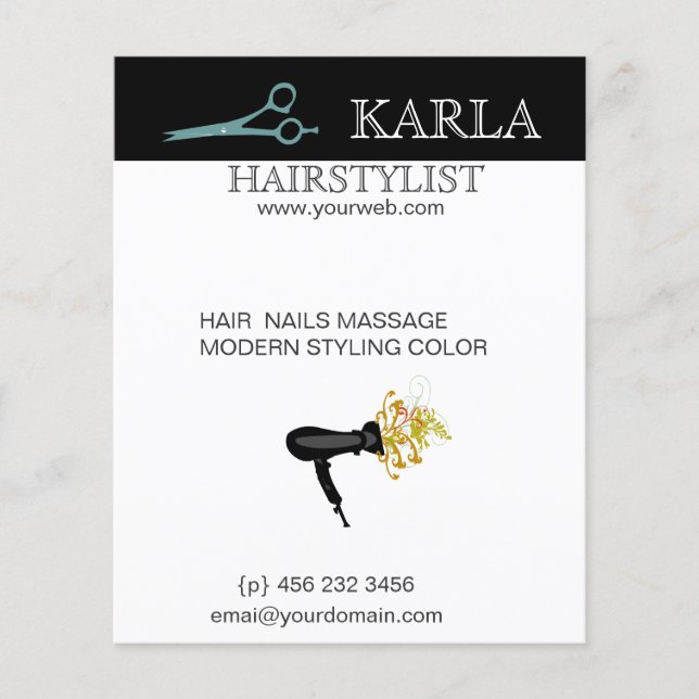 Hübscher Dryer Salon Wellness-Center Friseur Stils Flyer (Vorne)