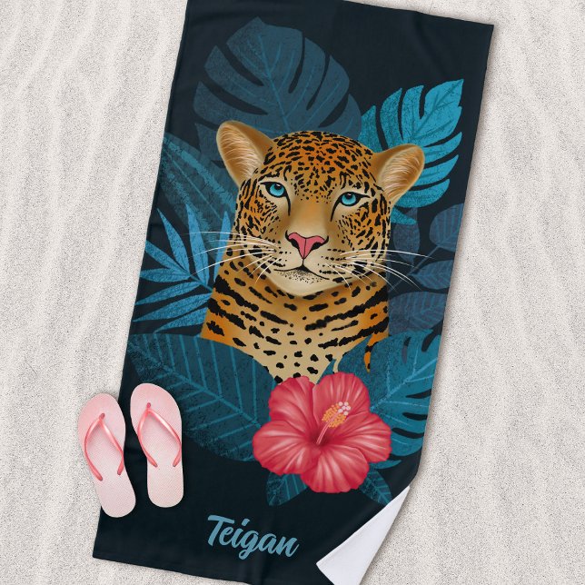 Hübscher Dschungel Leopard | Blau | Name Strandtuch (Von Creator hochgeladen)