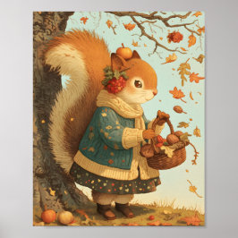 Hübscher Eichhörnchen-Herbst-Tier-Kinderzimmer-Wan Poster