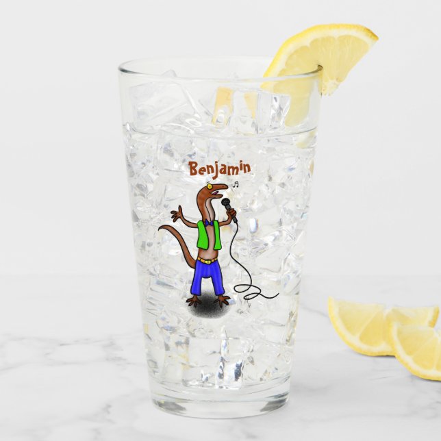 Hübscher Eidechsengesang mit Mikrofon-Cartoon Glas (Rückseite Ice)