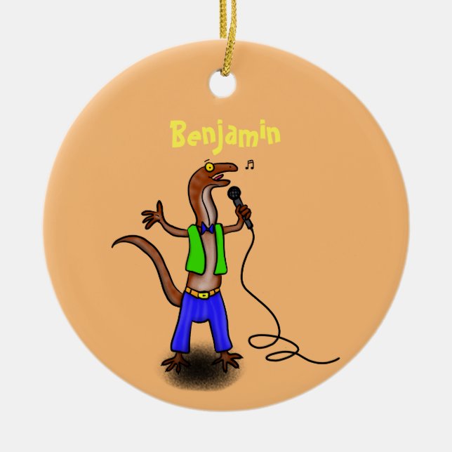 Hübscher Eidechsengesang mit Mikrofon-Cartoon Keramik Ornament (Vorne)