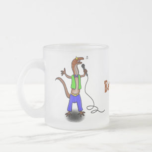 Hübscher Eidechsengesang mit Mikrofon-Cartoon Mattglastasse