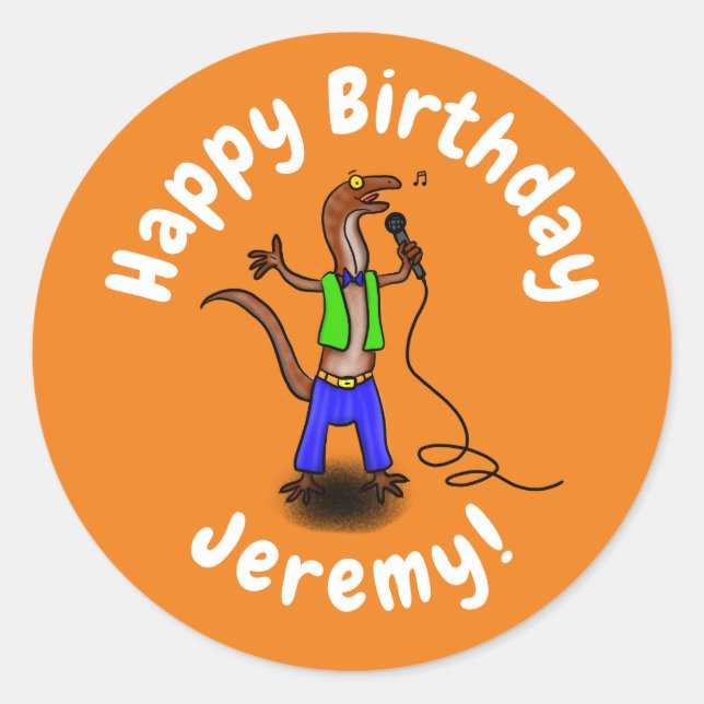 Hübscher Eidechsengesang mit Mikrofon-Cartoon Runder Aufkleber (Vorderseite)