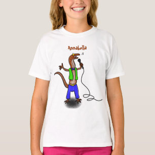 Hübscher Eidechsengesang mit Mikrofon-Cartoon T-Shirt