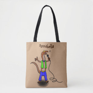 Hübscher Eidechsengesang mit Mikrofon-Cartoon Tasche