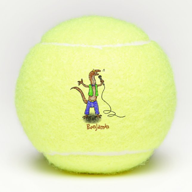 Hübscher Eidechsengesang mit Mikrofon-Cartoon Tennisbälle (Vorderseite)
