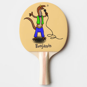 Hübscher Eidechsengesang mit Mikrofon-Cartoon Tischtennis Schläger