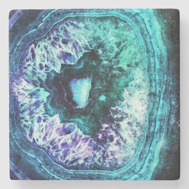 Hübscher eisiger Türkis und lila Geode Kristall Steinuntersetzer (Vorderseite)