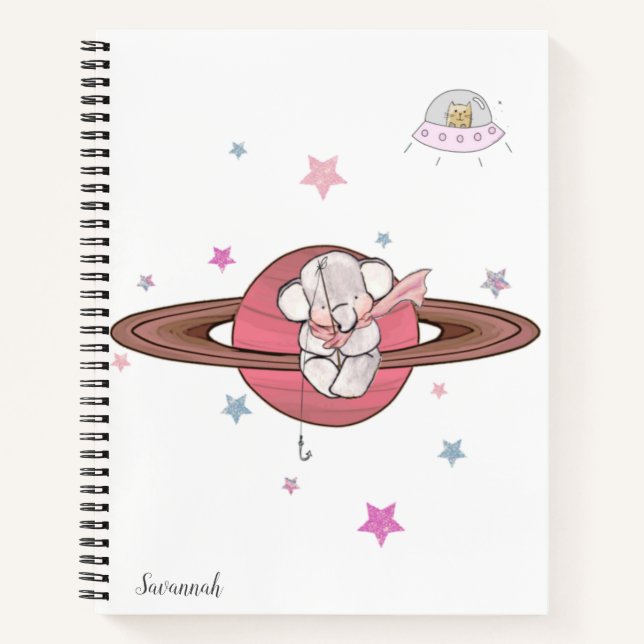 Hübscher Elefant Planet Name farbenfroh Notizbuch (Vorderseite)