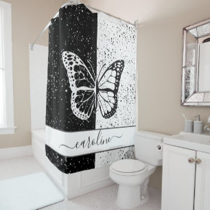Hübscher eleganter Butterfly Black & White Individ Duschvorhang