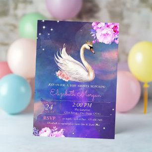 Hübscher eleganter Schwan, florale Wasserfarbe, Ba Einladung