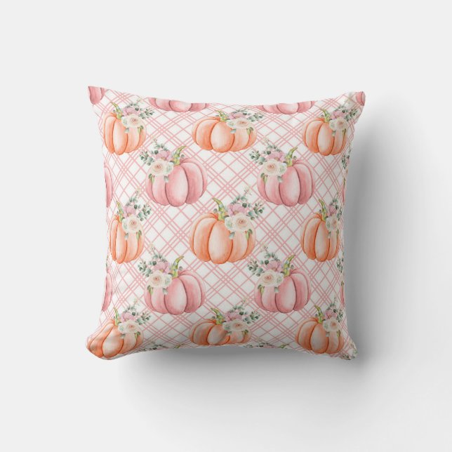 Hübscher Fall Pink Wasserfarbe Kürbiskissen Kissen (Vorderseite)