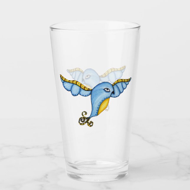Hübscher Fantasy Bluebird im fluggelben Schwanz Glas (Vorderseite)