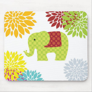 Hübscher farbiger Hippie Elephant Blume Power Mousepad