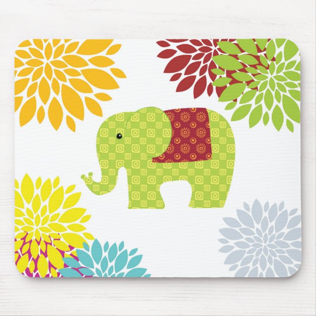 Hübscher farbiger Hippie Elephant Blume Power Mousepad (Vorne)
